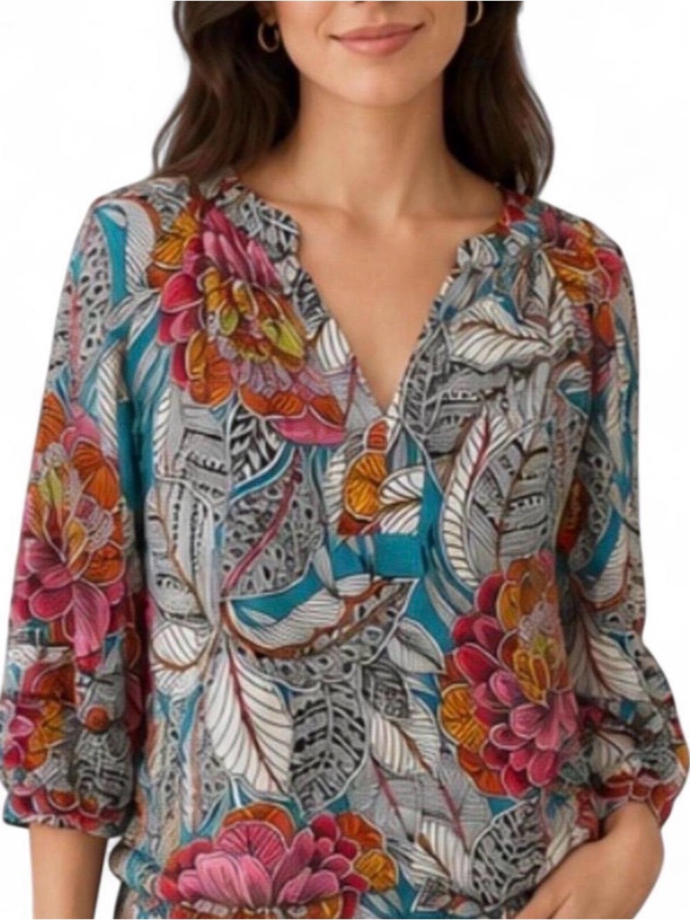 Trina Turk Light Hearted Silk Blouse Sz M